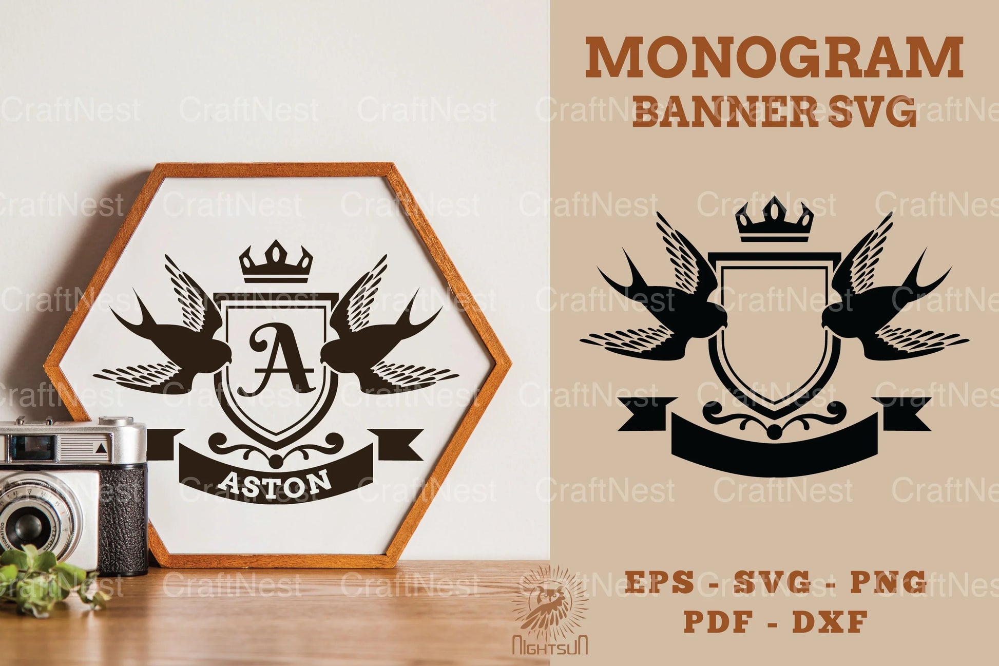 Swallow Monogram Banner SVG Bundle - CraftNest - Digital Crafting and Art