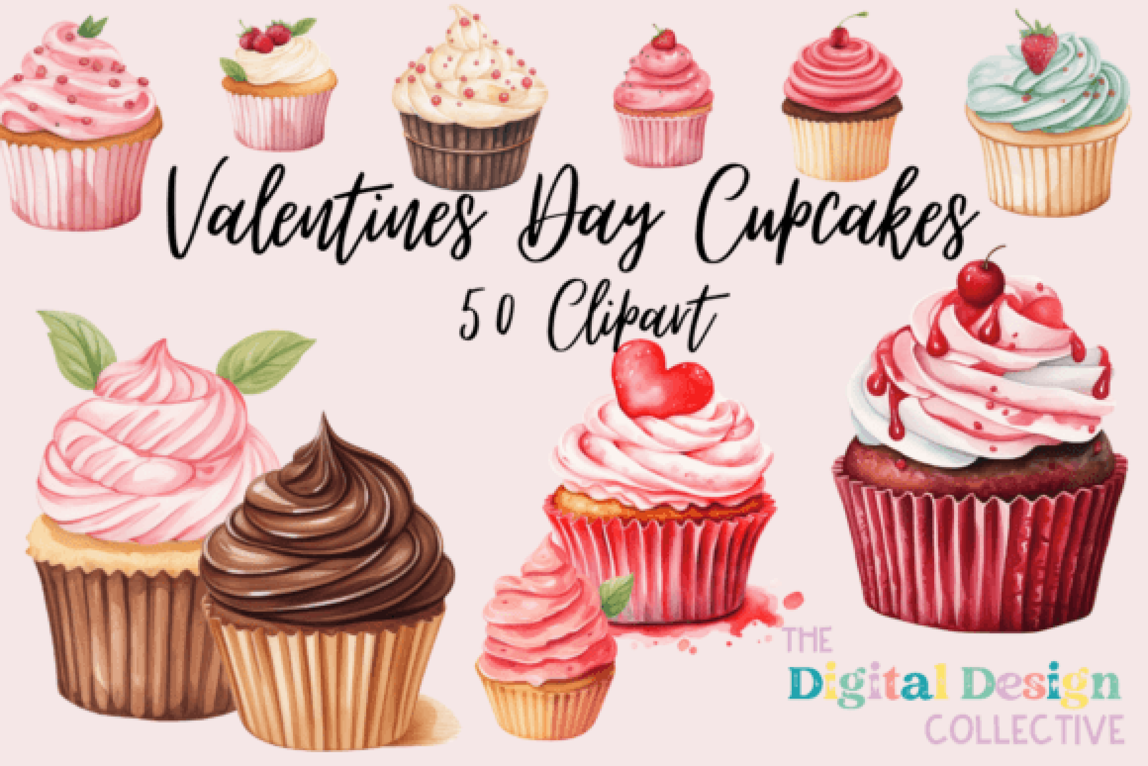 Sweet Valentines Cupcakes Clipart Bundle