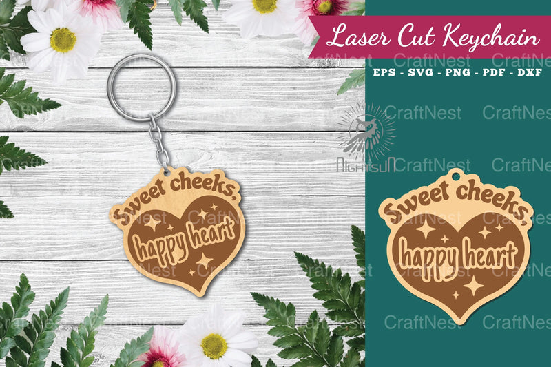 Sweet Cheeks Happy Heart Laser Cut Keychain Design - CraftNest - Digital Crafting and Art