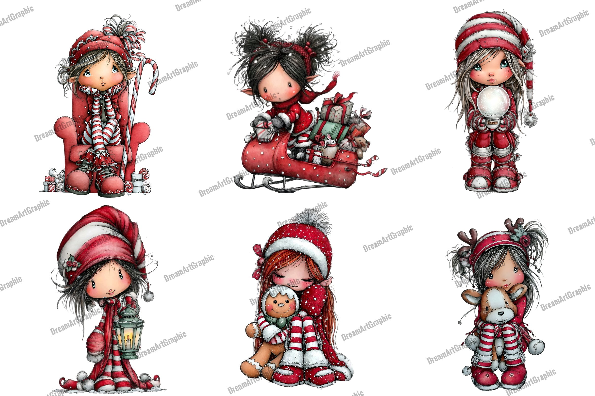 Sweet Christmas Elf Girl Clipart Bundle