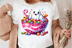 Cute Ghost With Candy Bowl Clipart Bundle - CraftNest - Digital Crafting and Art
