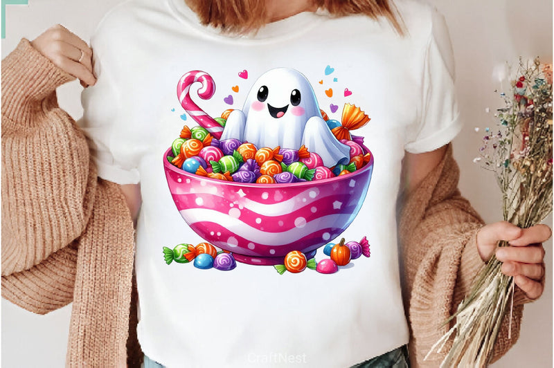 Cute Ghost With Candy Bowl Clipart Bundle - CraftNest - Digital Crafting and Art