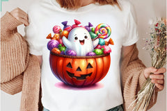 Cute Ghost With Candy Bowl Clipart Bundle 1 - CraftNest - Digital Crafting and Art