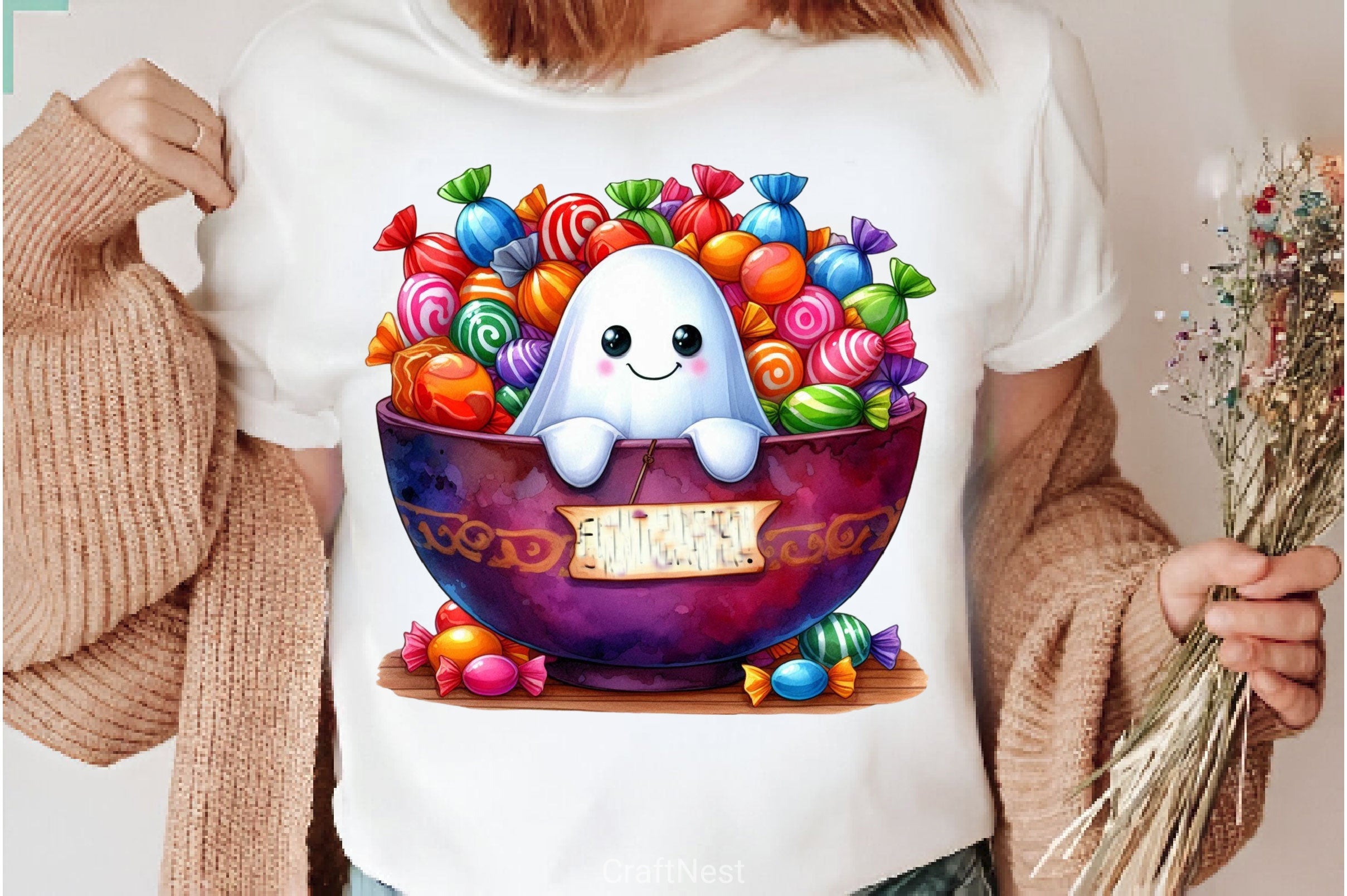 Cute Ghost With Candy Bowl Clipart Bundle 2 - CraftNest - Digital Crafting and Art
