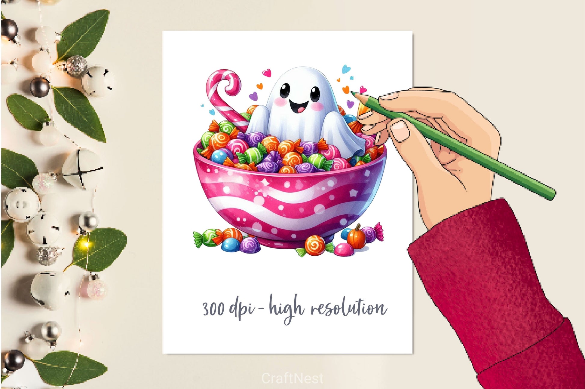 Cute Ghost With Candy Bowl Clipart Bundle - CraftNest - Digital Crafting and Art