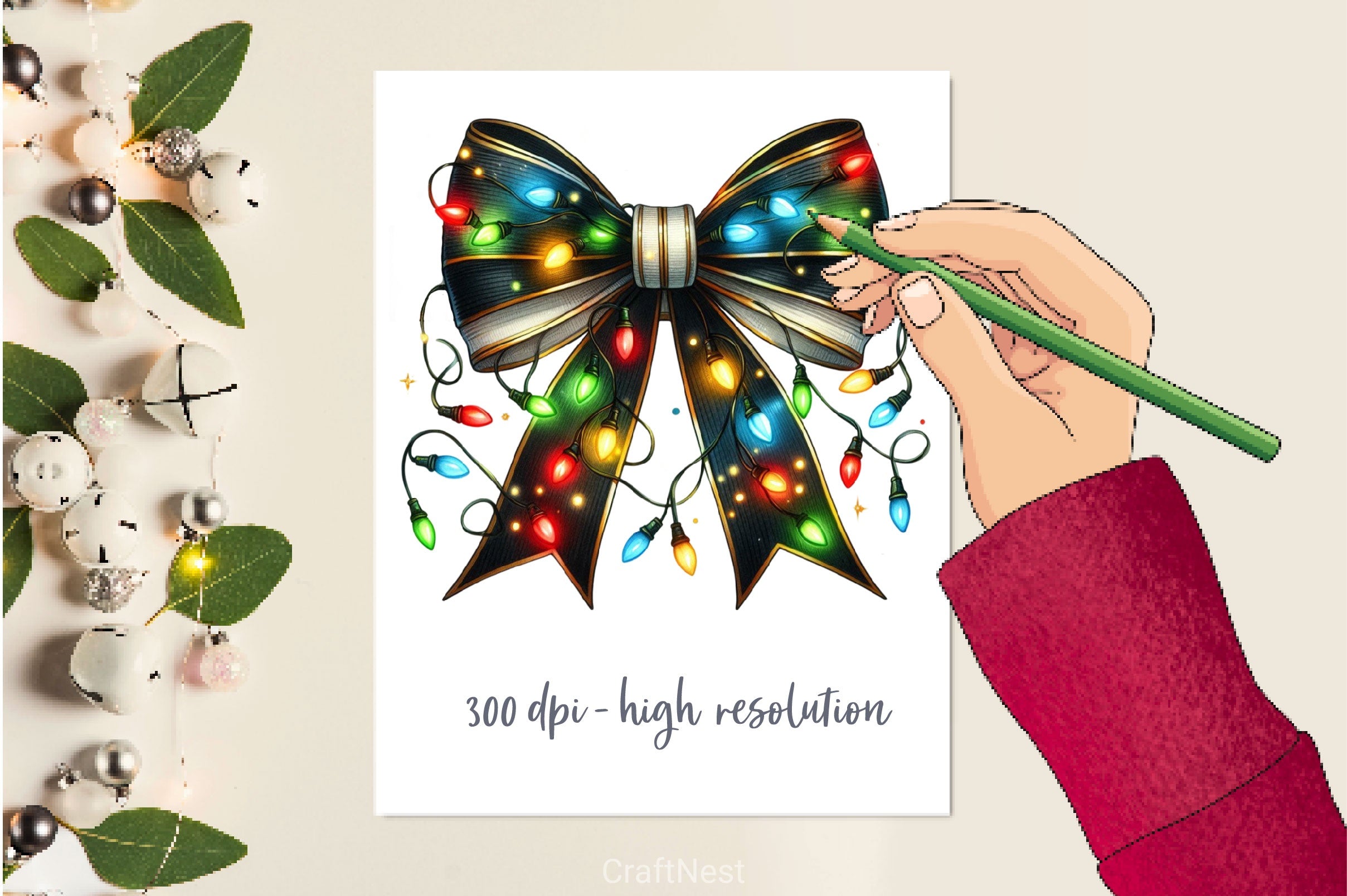Coquette Christmas Bow Lights Bow Clipart Bundle 4 - CraftNest - Digital Crafting and Art