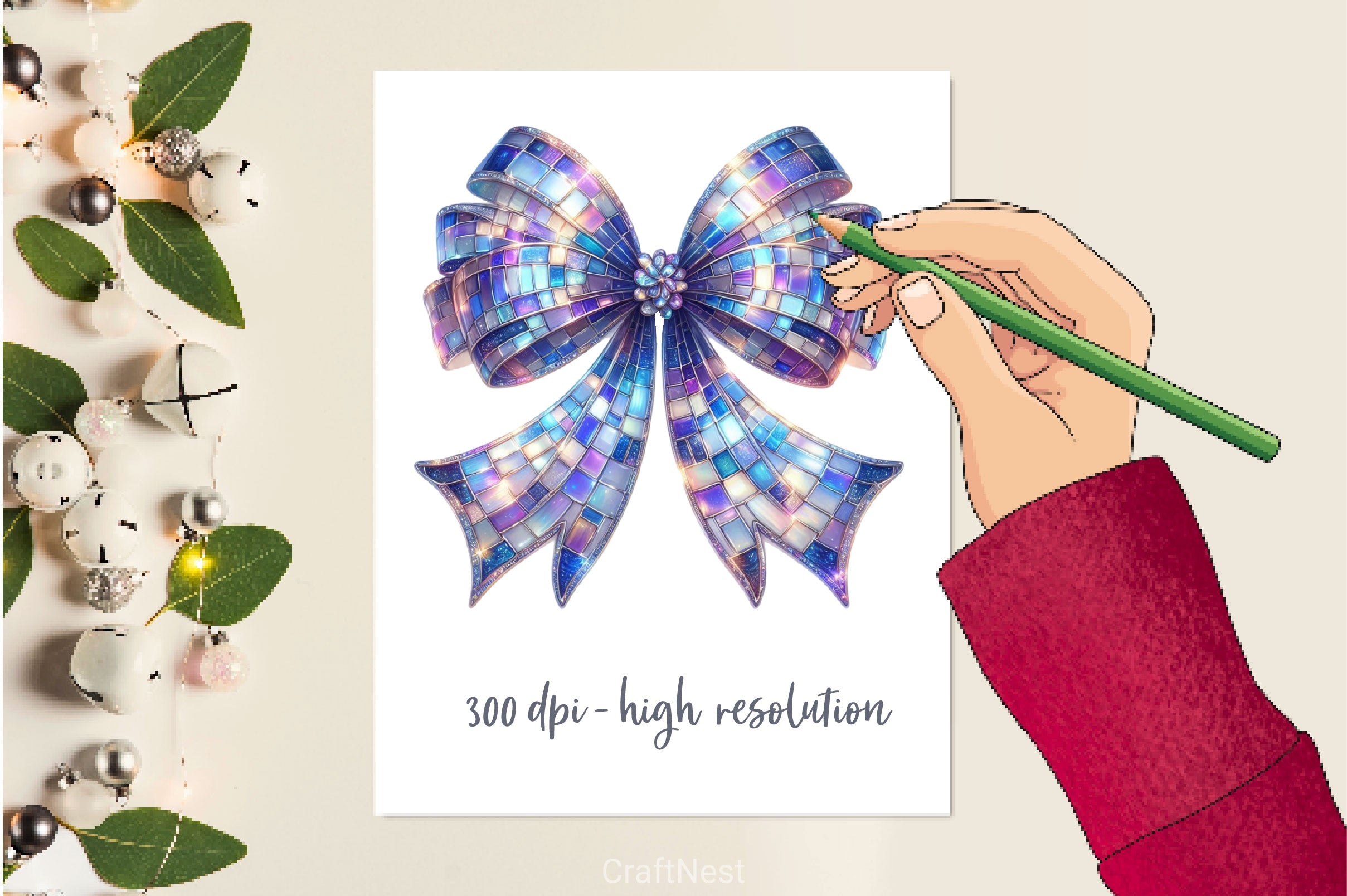 Coquette Christmas Bow Lights Bow Clipart Bundle 5 - CraftNest - Digital Crafting and Art