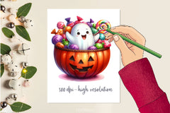Cute Ghost With Candy Bowl Clipart Bundle 1 - CraftNest - Digital Crafting and Art