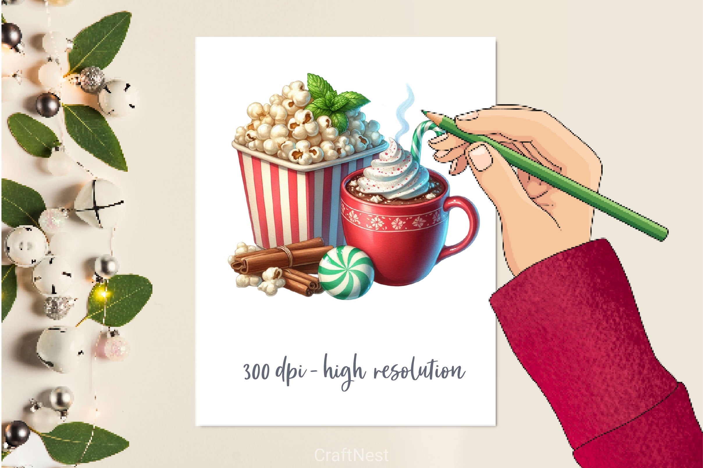 Christmas Popcorn Coffee Clipart Bundle 2 - CraftNest - Digital Crafting and Art