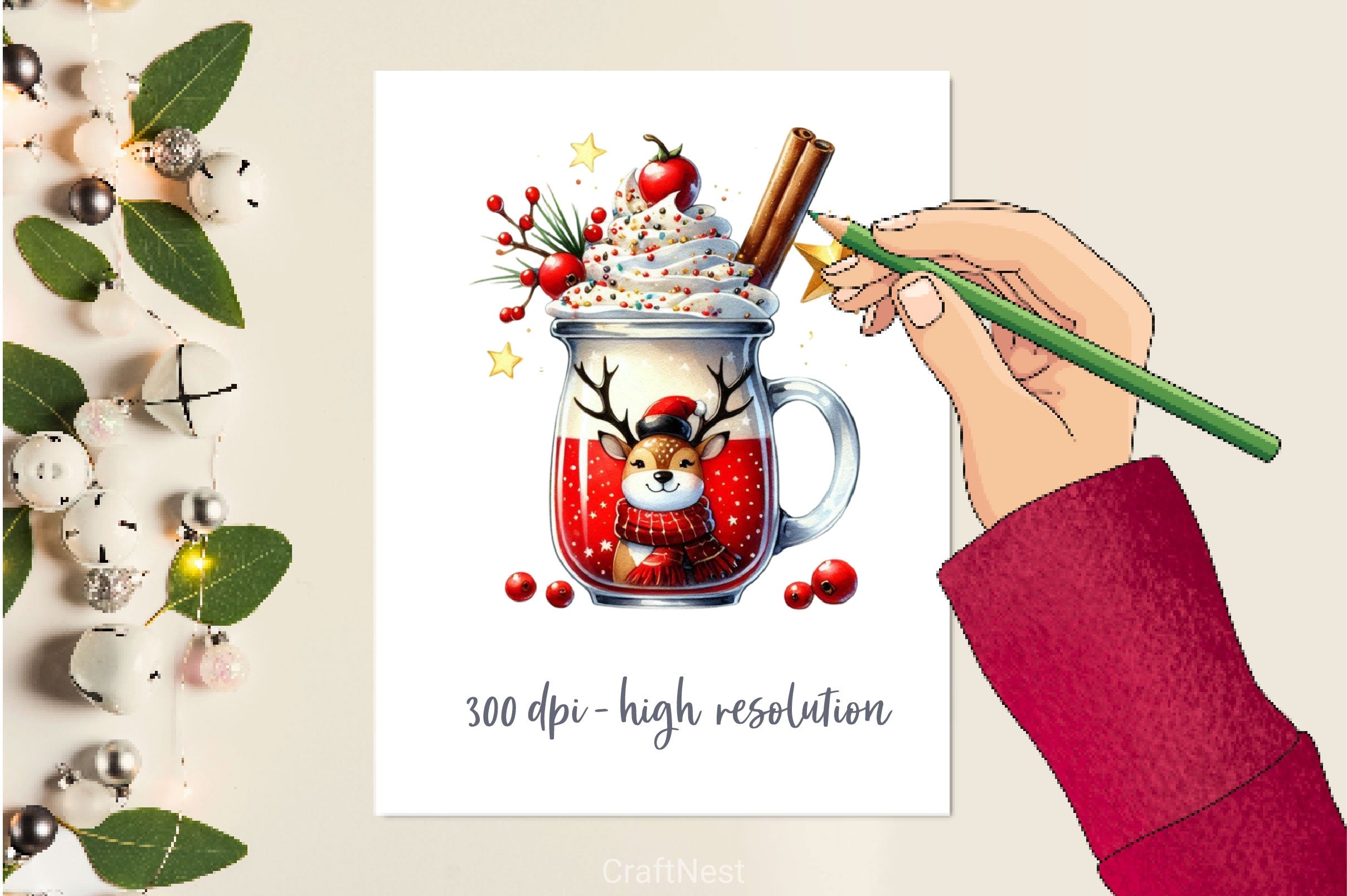 Christmas Ice Cream Cherry Milkshake Clipart Bundle 3 - CraftNest - Digital Crafting and Art