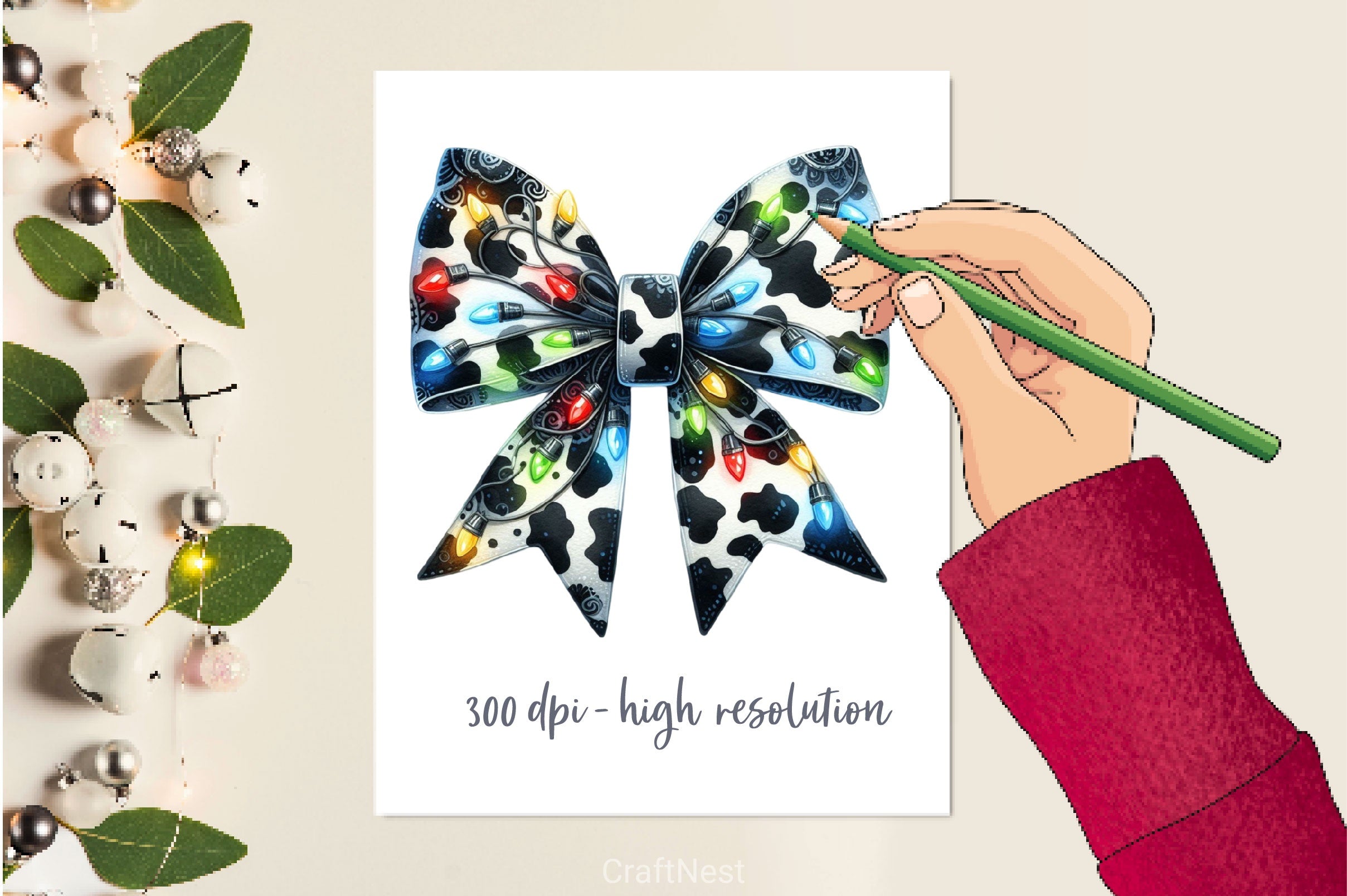 Coquette Christmas Bow Lights Bow Clipart Bundle 6 - CraftNest - Digital Crafting and Art