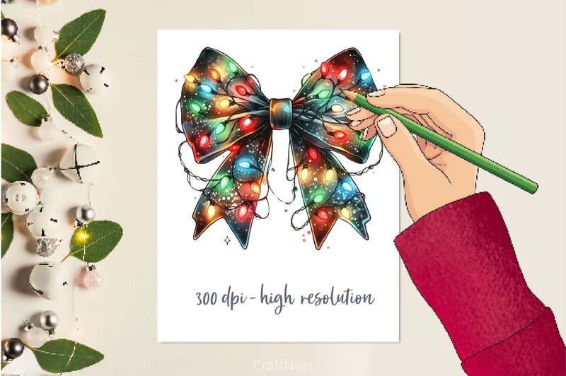 Coquette Christmas Bow Lights Bow Clipart Bundle 3 - CraftNest - Digital Crafting and Art
