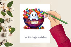 Cute Ghost With Candy Bowl Clipart Bundle 2 - CraftNest - Digital Crafting and Art