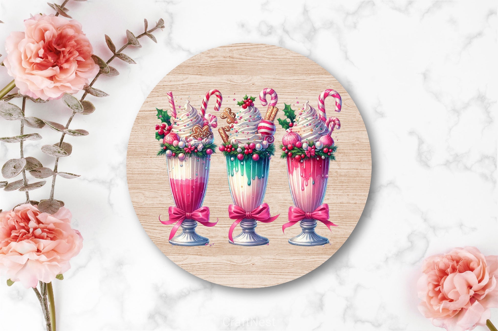 Christmas Ice Cream Cherry Milkshake Clipart Bundle 4 - CraftNest - Digital Crafting and Art