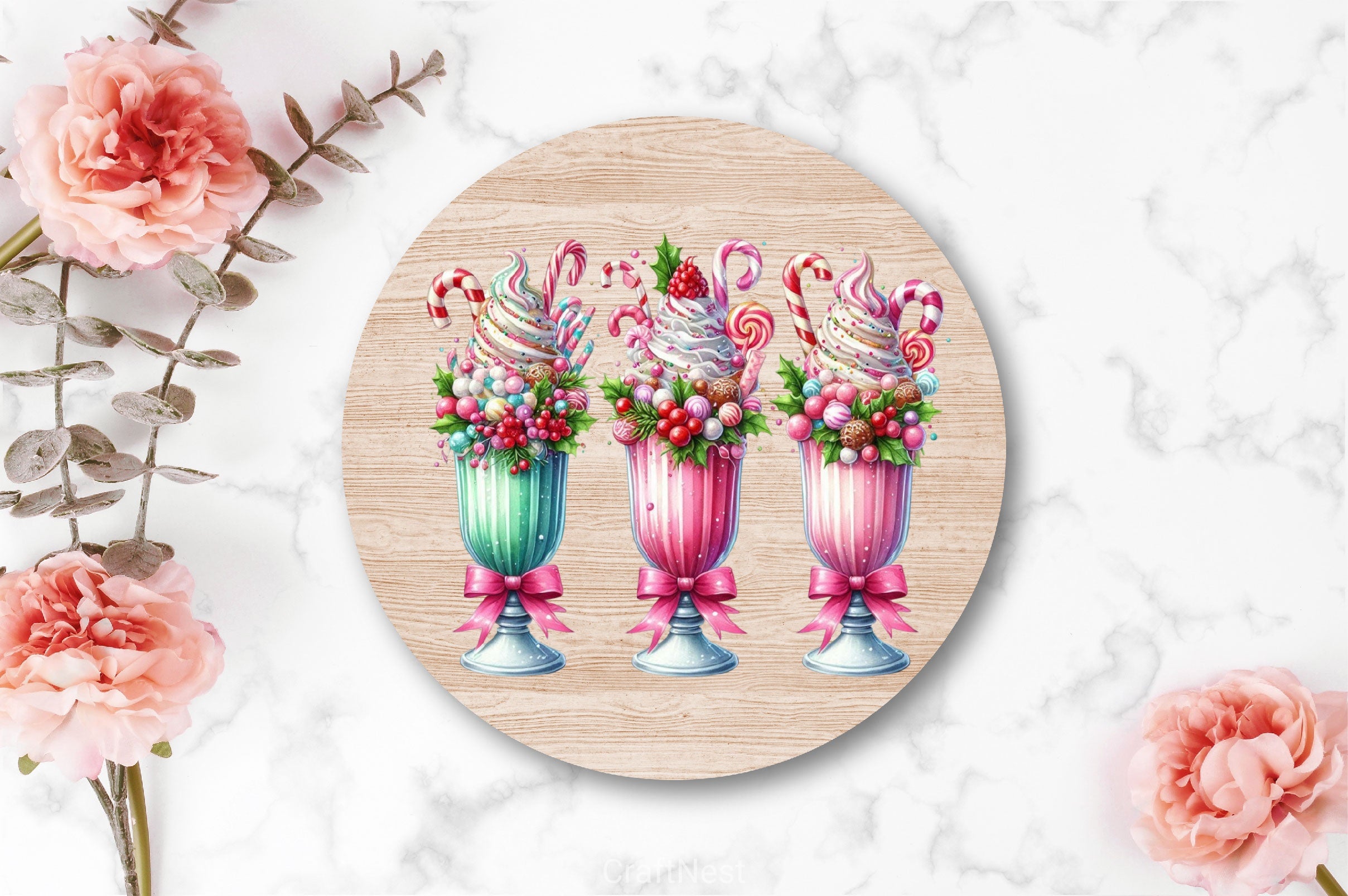 Christmas Ice Cream Cherry Milkshake Clipart Bundle 6 - CraftNest - Digital Crafting and Art