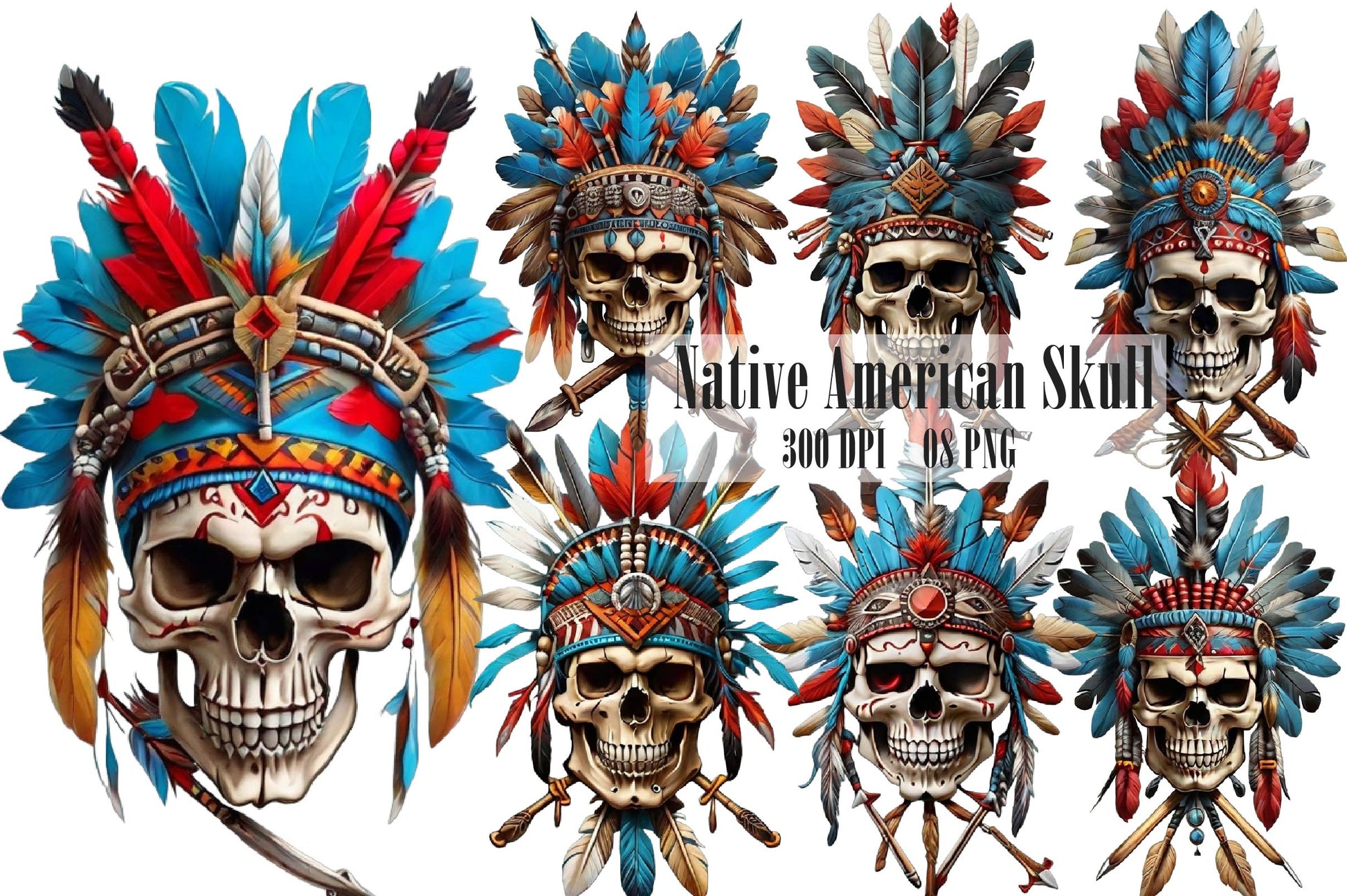 Native American Skull Art Clipart Bundle - CraftNest - Digital Crafting and Art