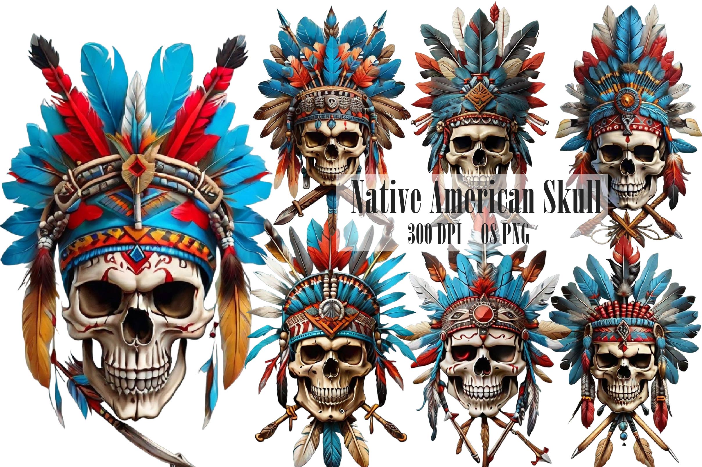Native American Skull Art Clipart Bundle - CraftNest - Digital Crafting and Art