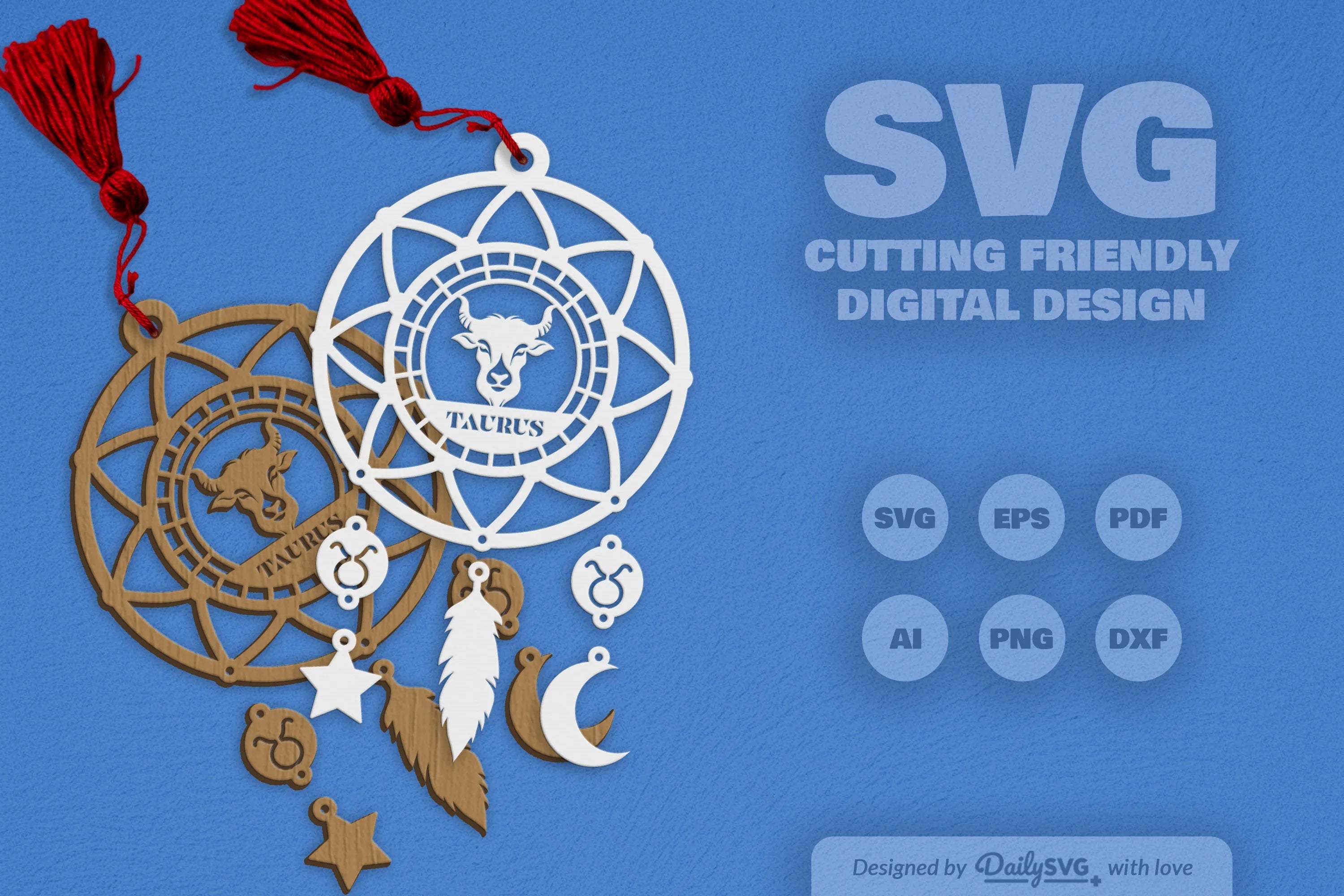 Taurus Dream Catcher Laser Cut Clipart Set - CraftNest - Digital Crafting and Art