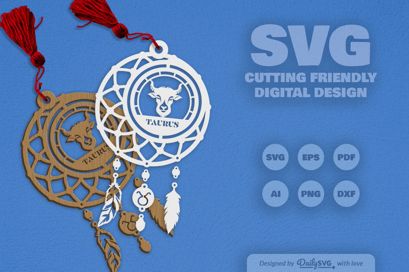 Taurus Dream Catcher Laser Cut Clipart Set - CraftNest - Digital Crafting and Art