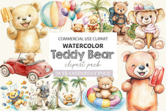 Teddy Bear Summer Vacation Clipart Bundle - CraftNest - Digital Crafting and Art