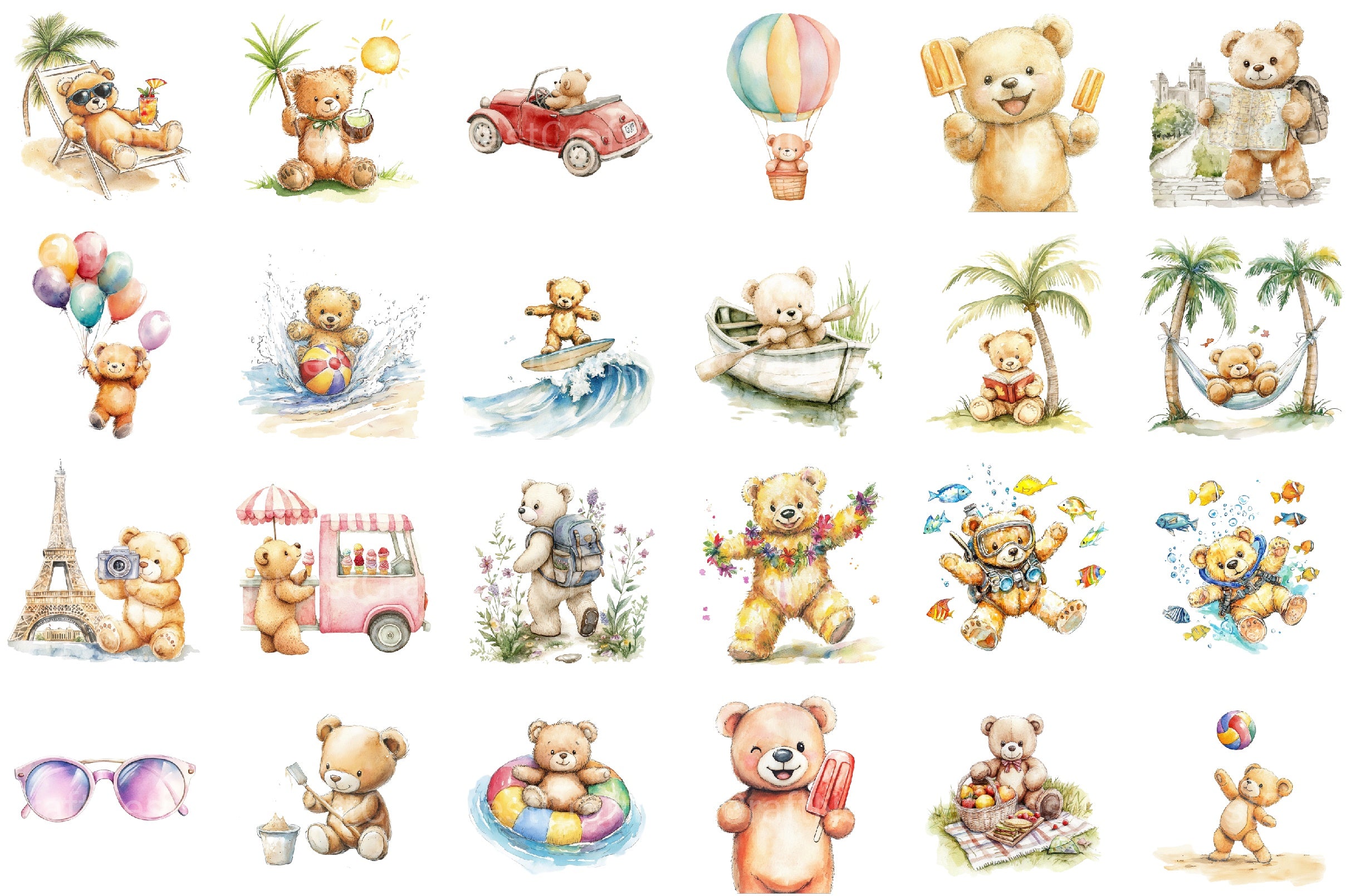 Teddy Bear Summer Vacation Clipart Bundle - CraftNest - Digital Crafting and Art