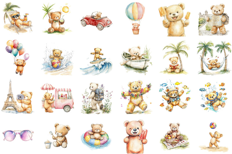 Teddy Bear Summer Vacation Clipart Bundle - CraftNest - Digital Crafting and Art