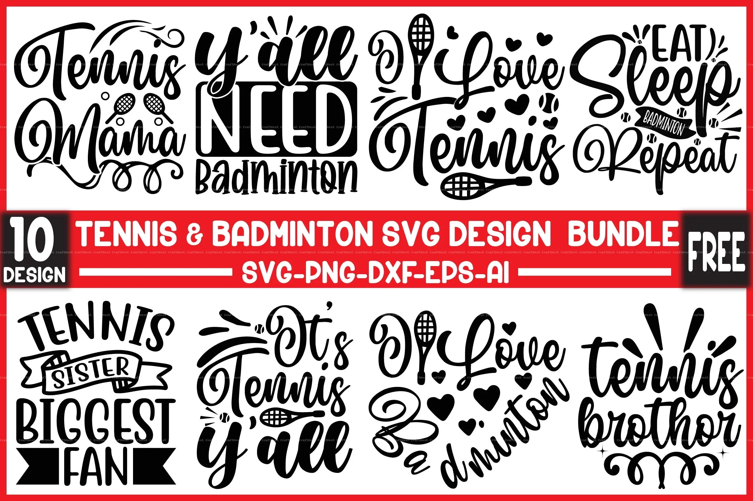 Tennis & Badminton SVG Bundle - CraftNest - Digital Crafting and Art