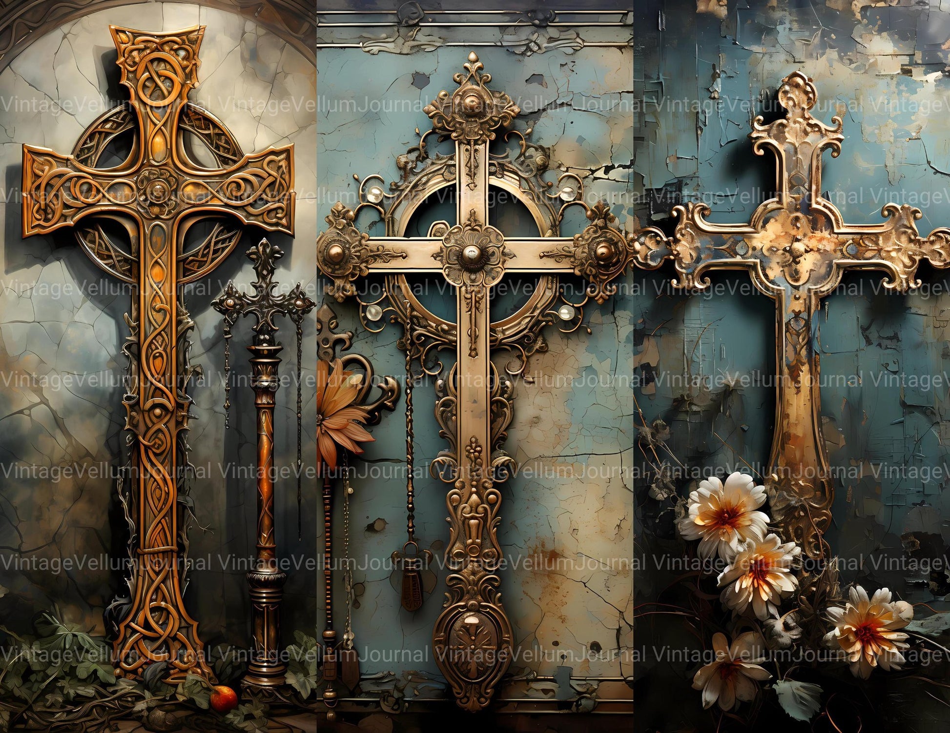 Stylized Crosses Junk Journal Pages - CraftNest