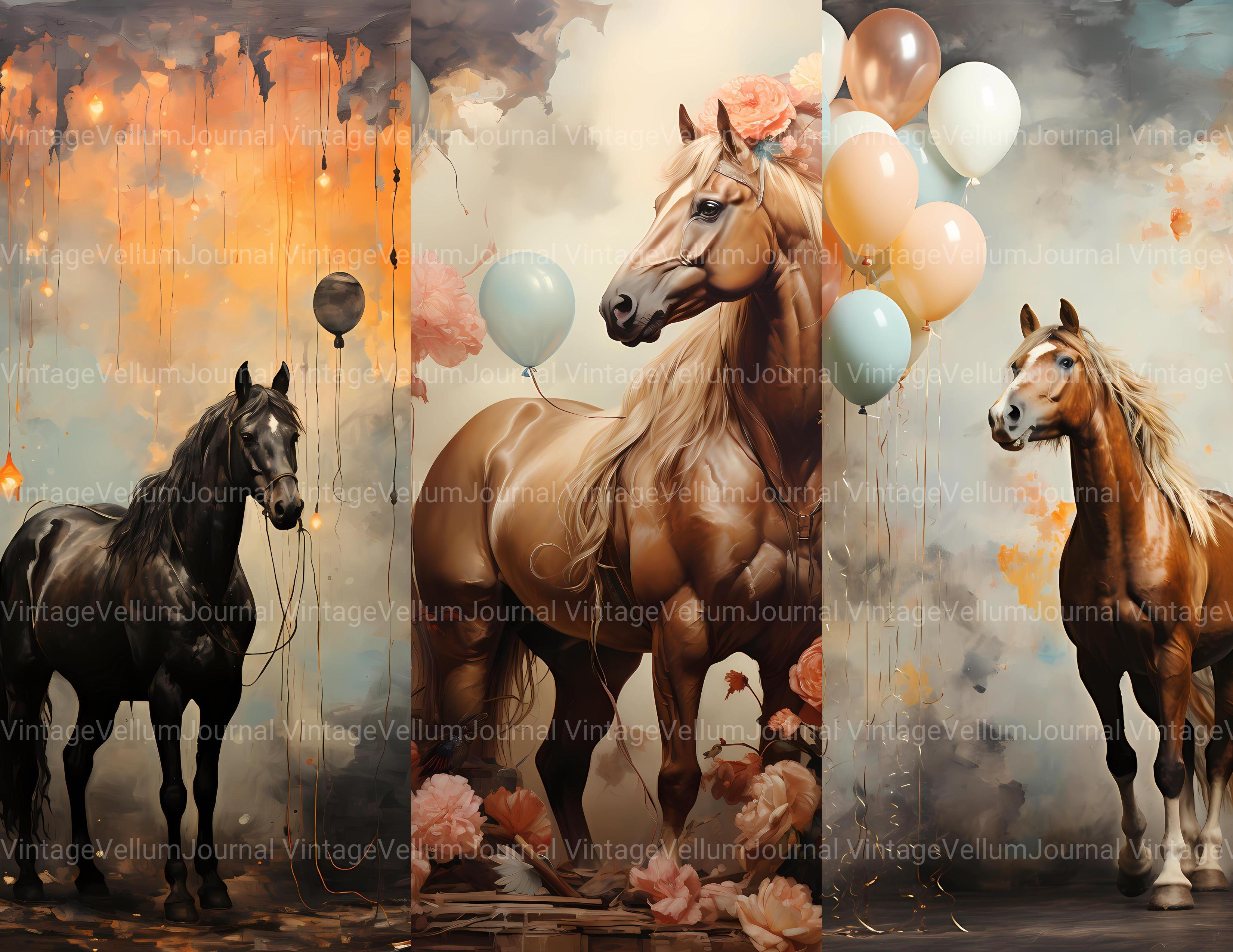 Horses With Balloons Junk Journal Pages - CraftNest