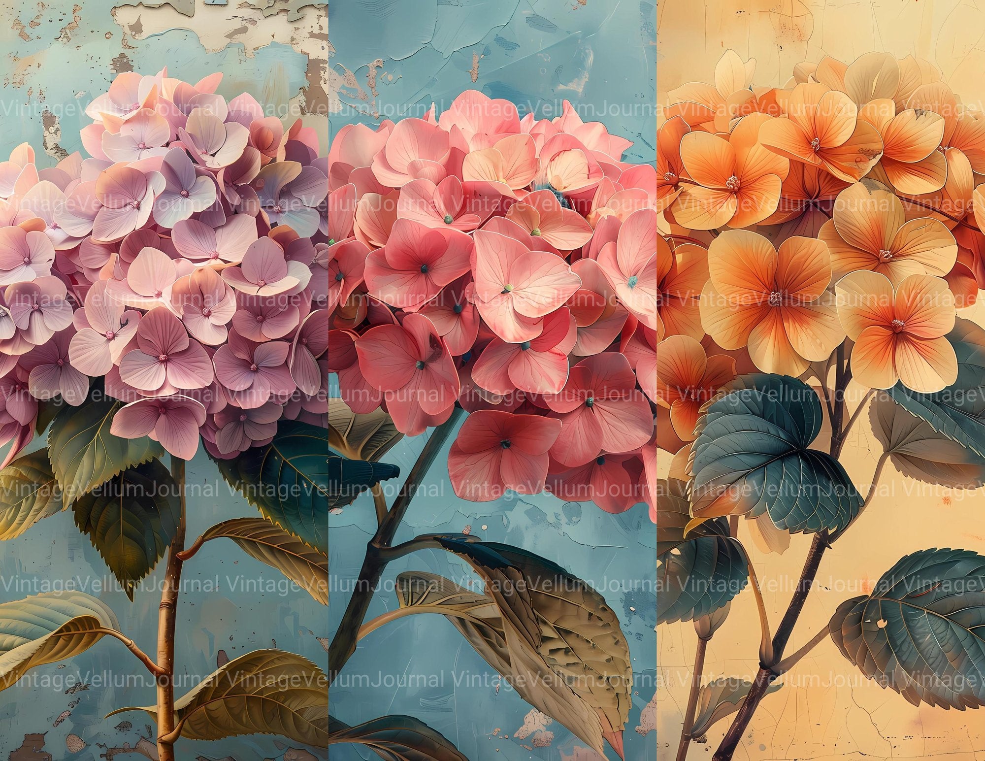 Hydrangeas Flowers Junk Journal Pages - CraftNest