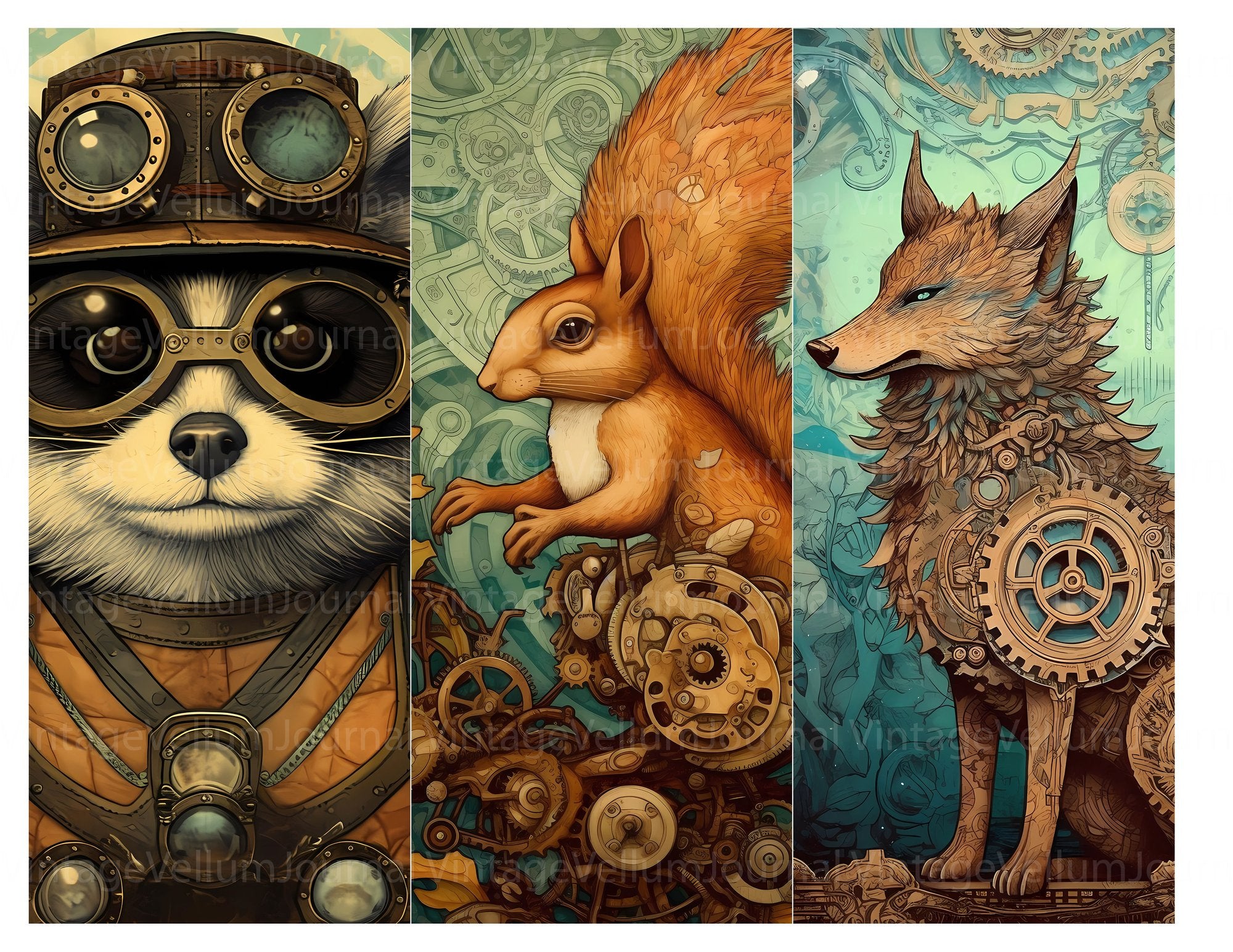 Steampunk Forest Animals Junk Journal Pages - CraftNest