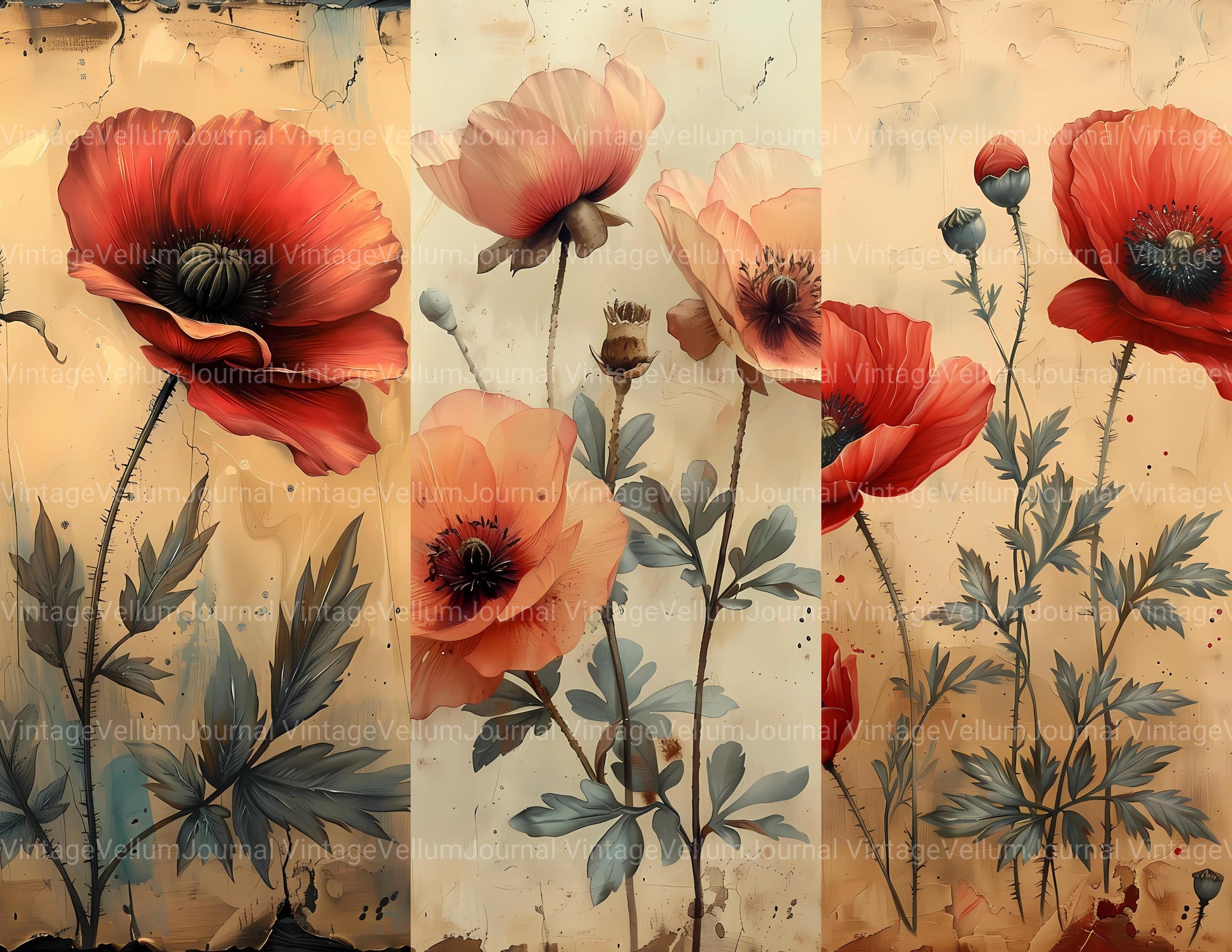 Poppies Flowers Junk Journal Pages - CraftNest