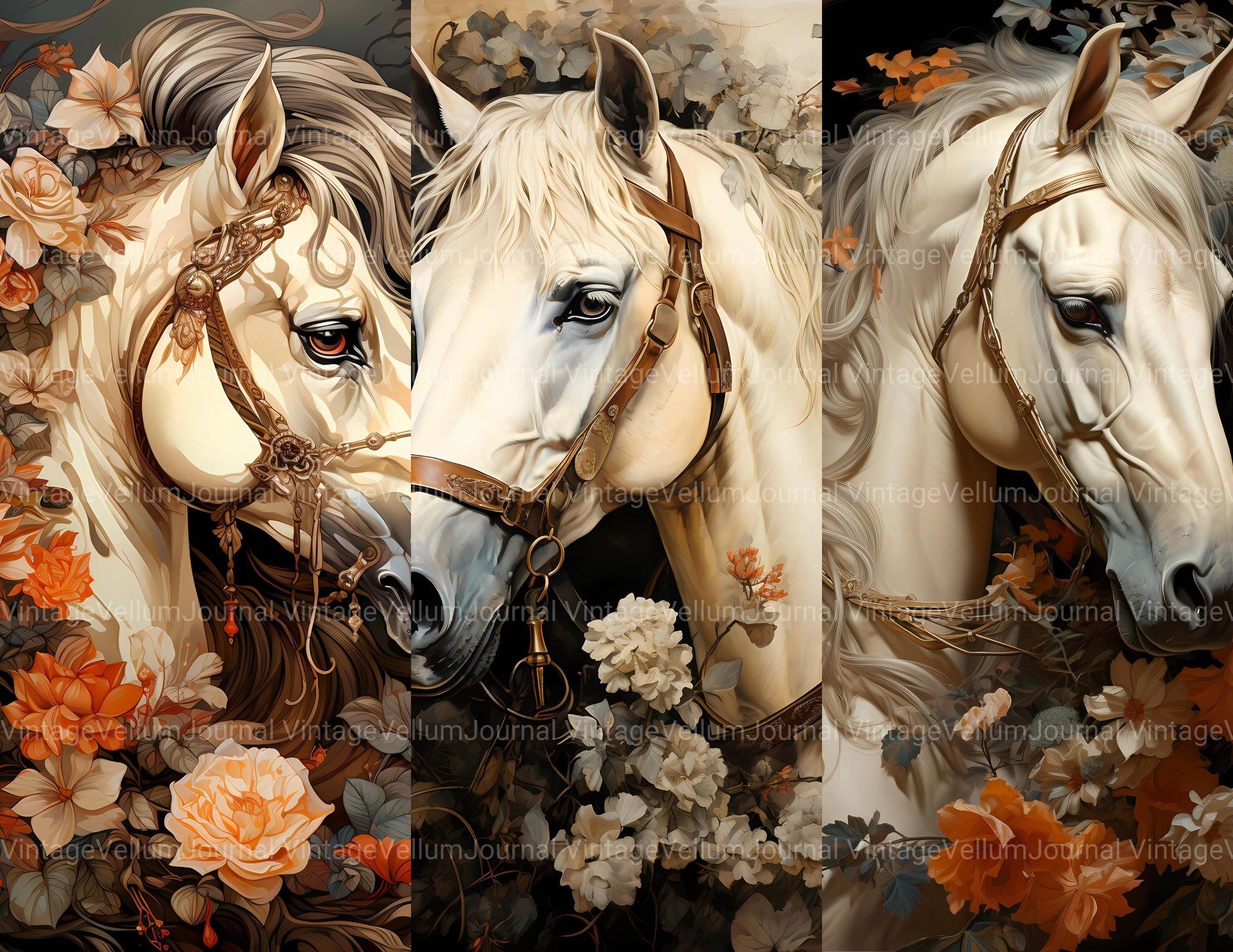 Horses With Flowers Junk Journal Pages - CraftNest