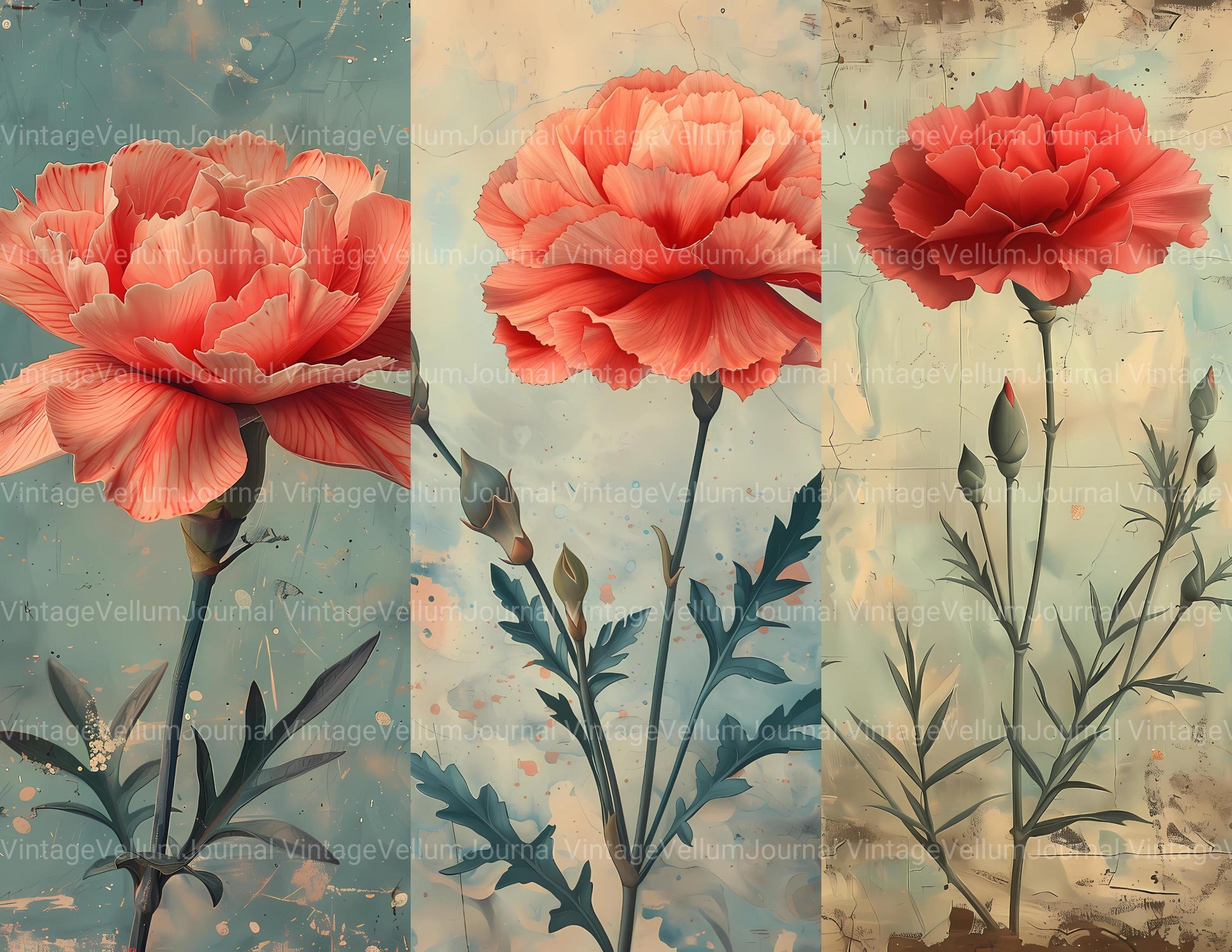 Carnations Flowers Junk Journal Pages - CraftNest