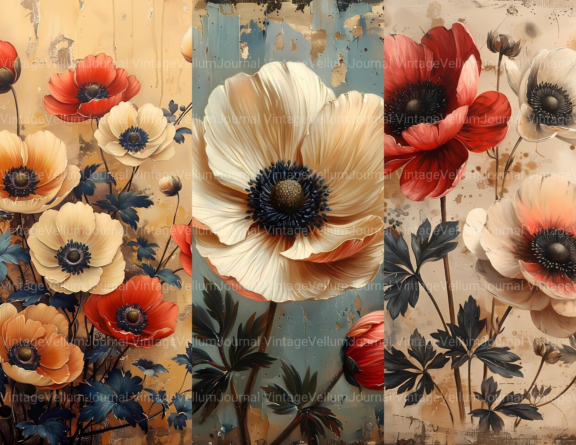 Anemones Flowers Junk Journal Pages - CraftNest