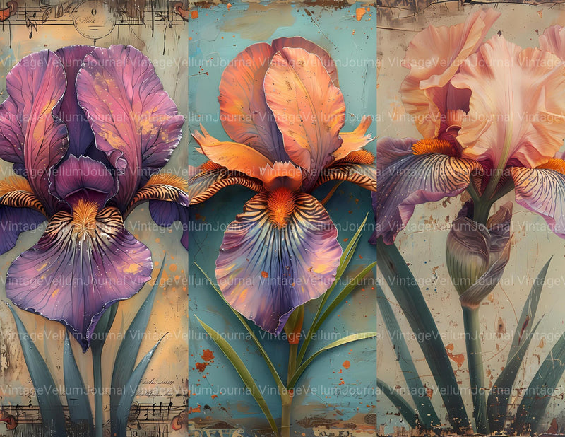 Irises Flowers Junk Journal Pages - CraftNest