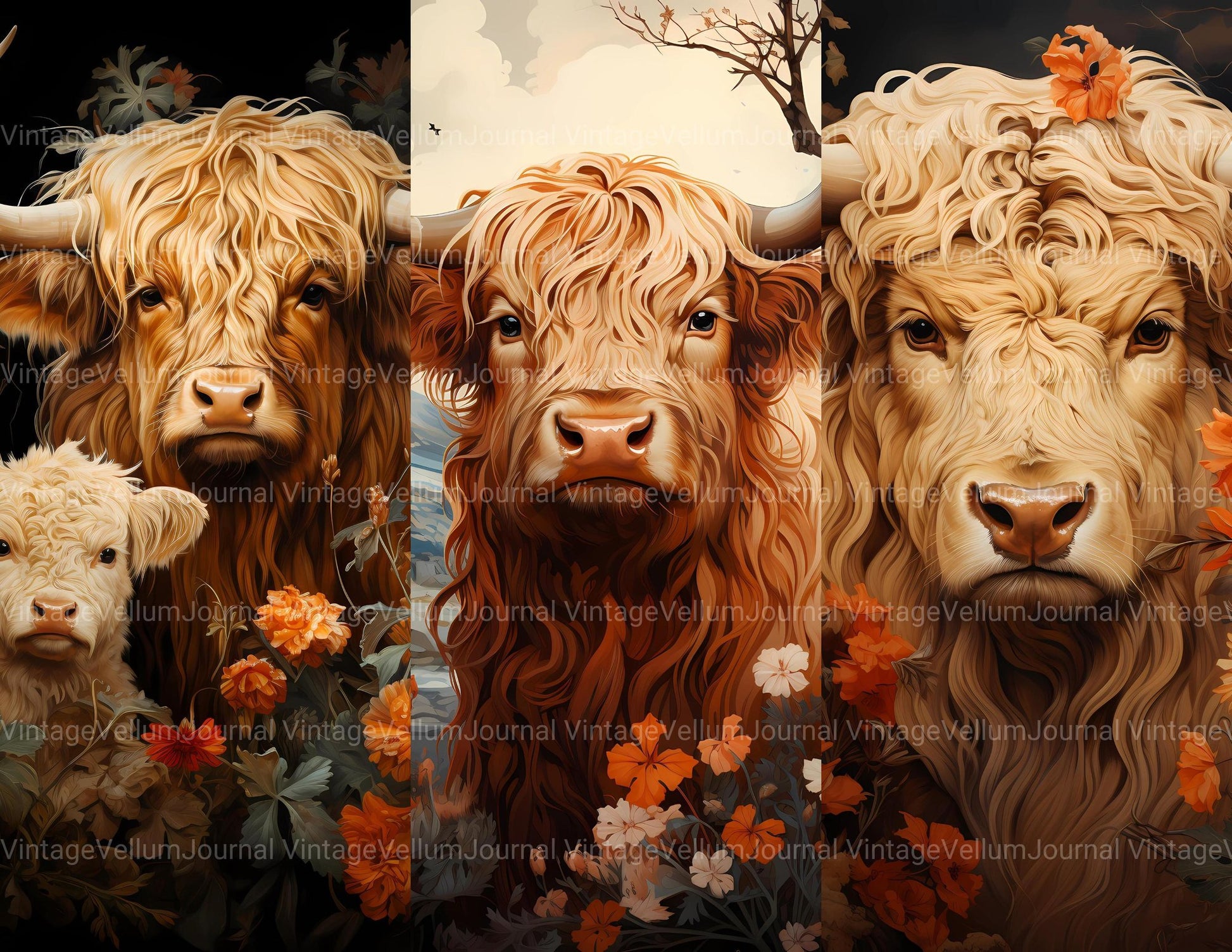 Highland Cow Spring Junk Journal Pages - CraftNest