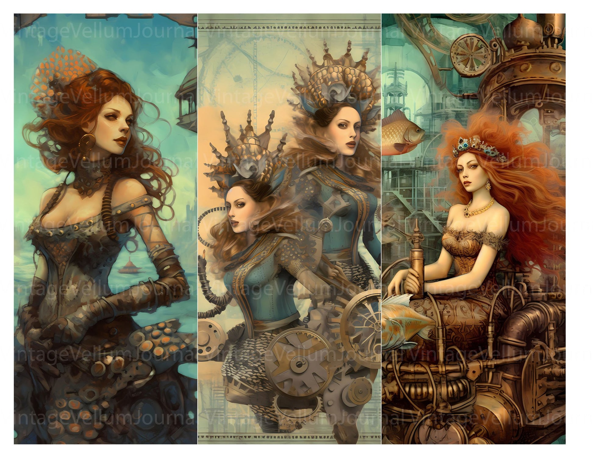 Steampunk Mermaids Junk Journal Pages - CraftNest