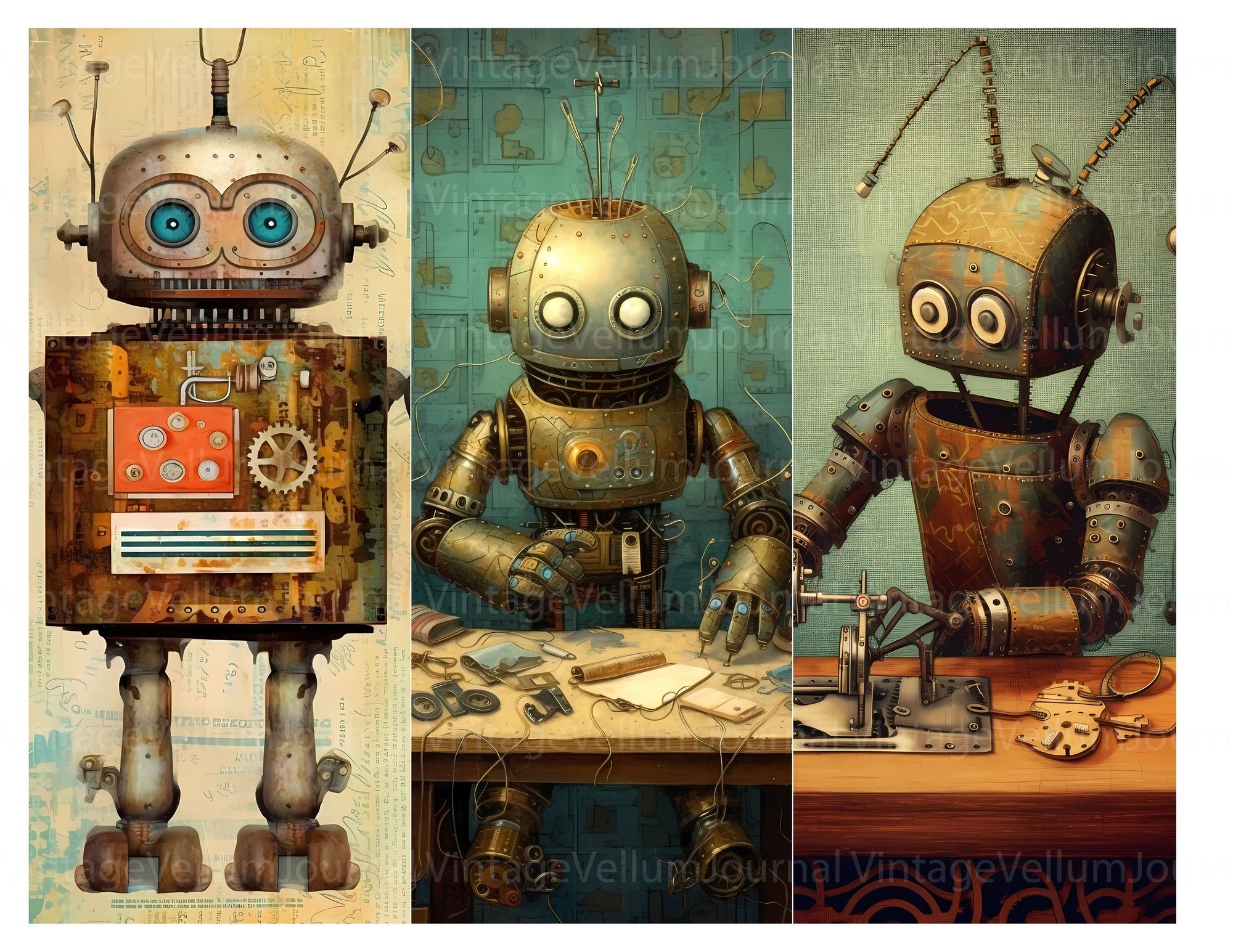 Steampunk Robots Junk Journal Pages - CraftNest