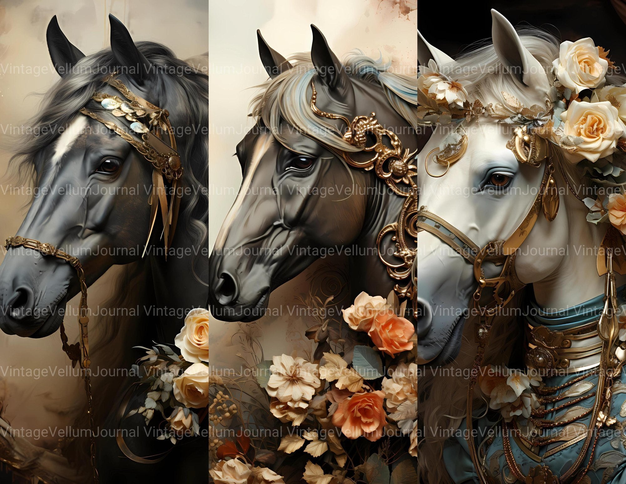 Horses Dressed Up Junk Journal Pages - CraftNest