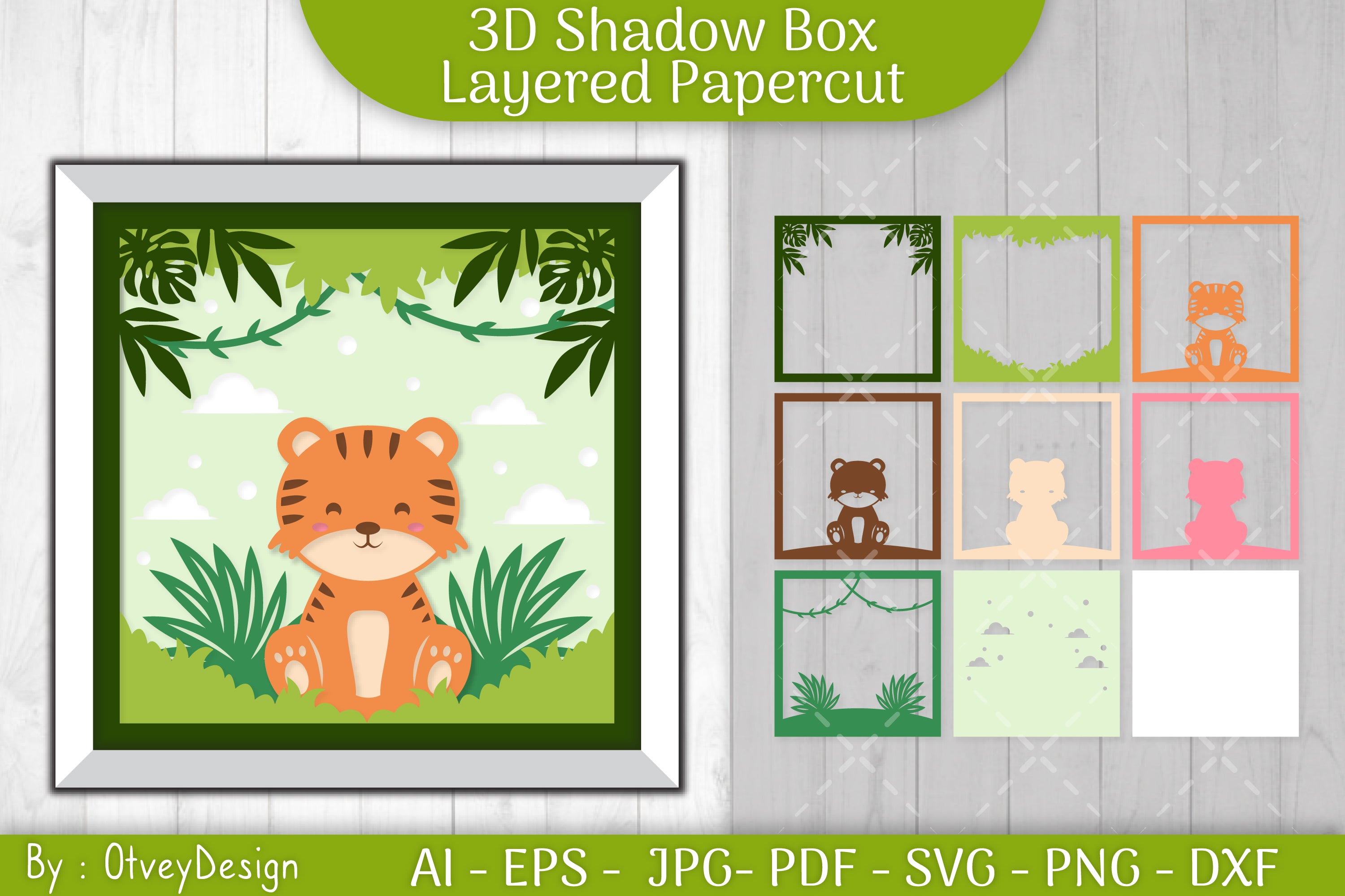 Tiger Animals Shadow Box Layered Papercut SVG Bundle