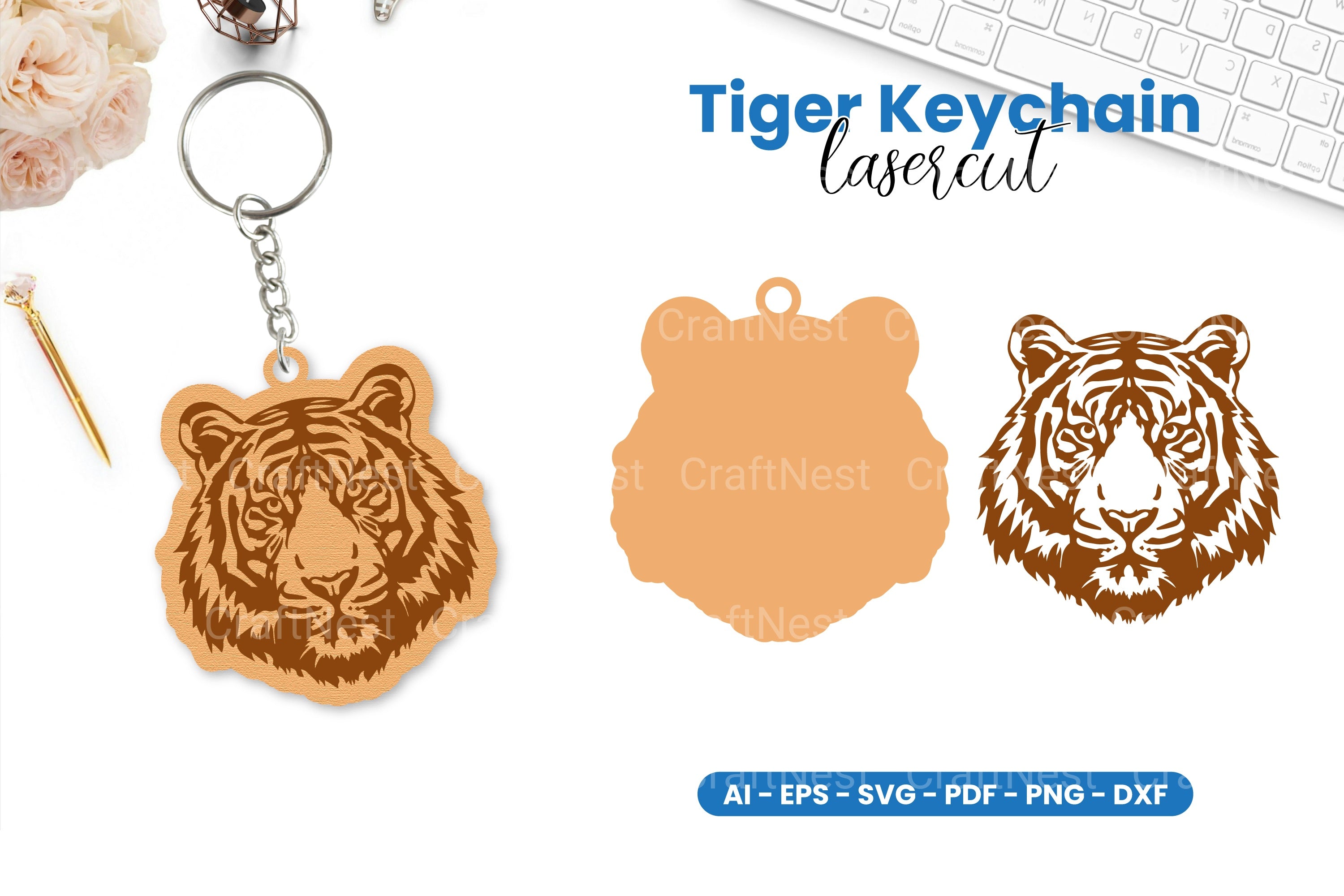 Tiger Keychain Lasercut SVG Clipart Bundle
