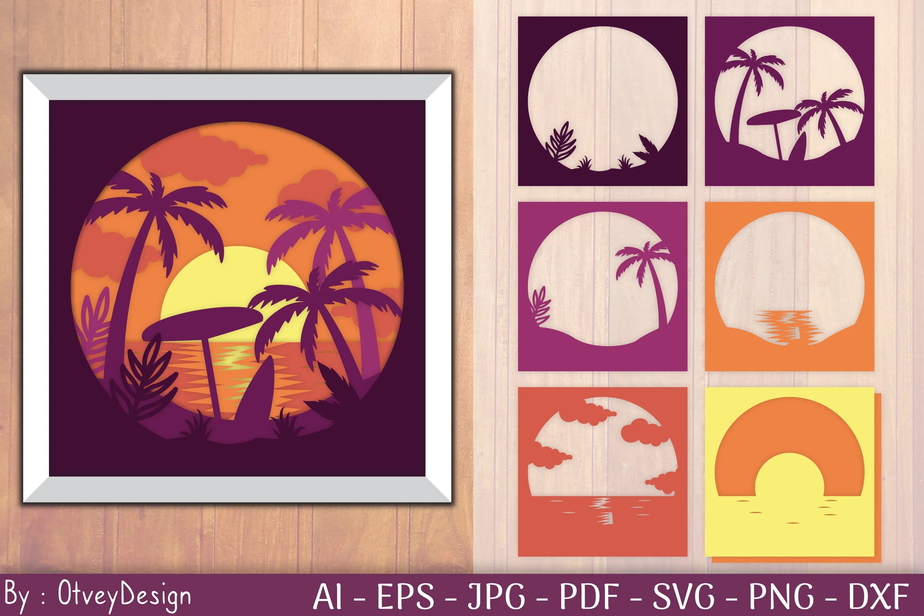 Tropical Beach Sunset 3D Shadow Box SVG Bundle