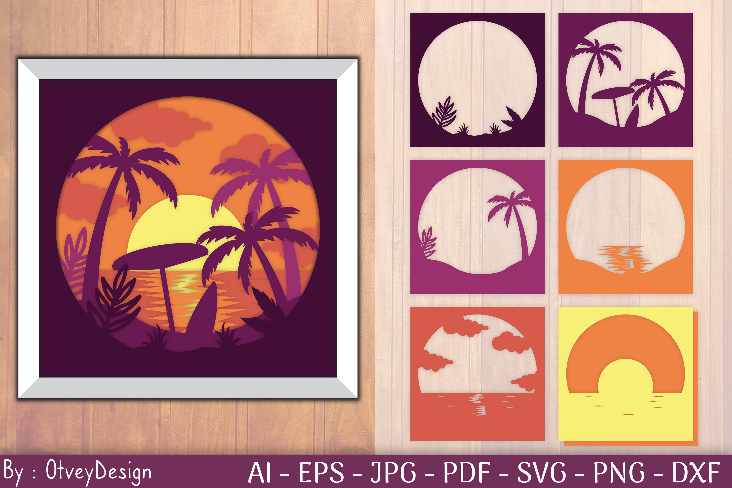 Tropical Beach Sunset 3D Shadow Box SVG Bundle