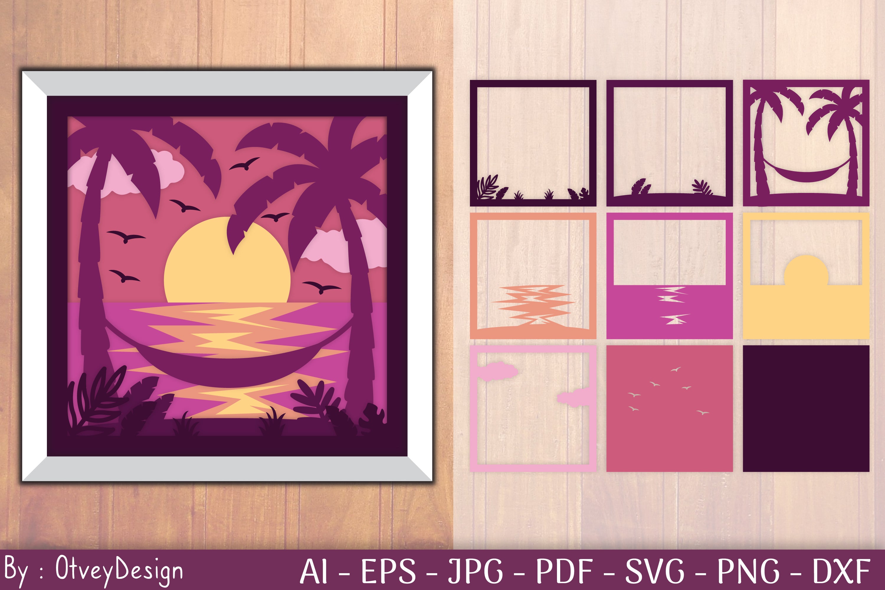 Tropical Beach Sunset 3D Shadow Box SVG Bundle