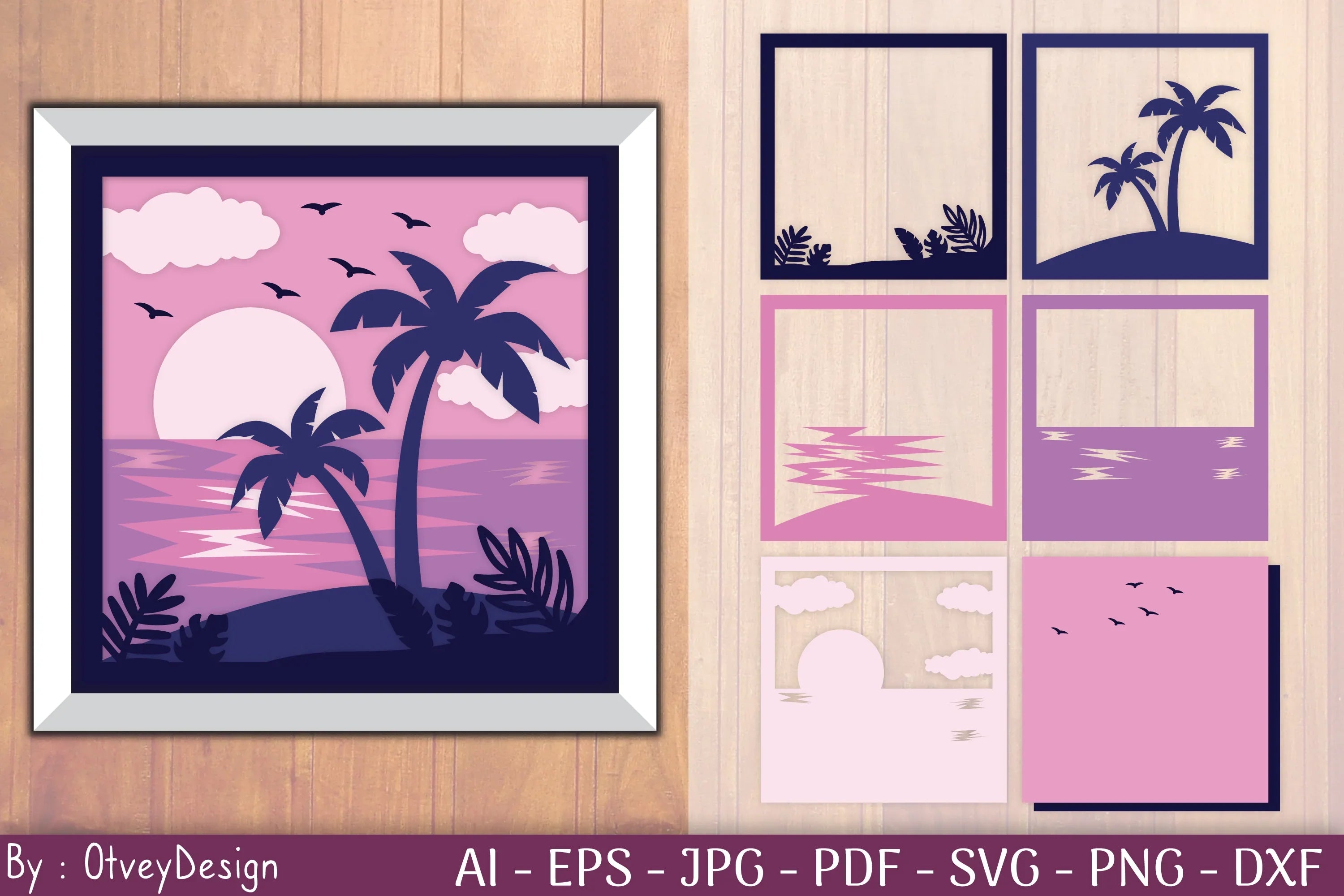 Tropical Beach Sunset 3D Shadow Box SVG Bundle