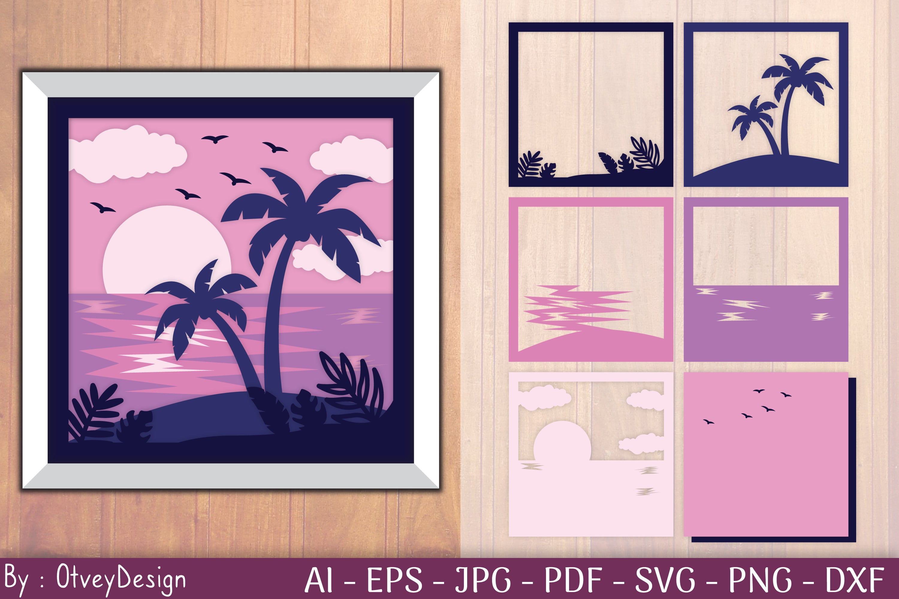 Tropical Beach Sunset 3D Shadow Box SVG Bundle