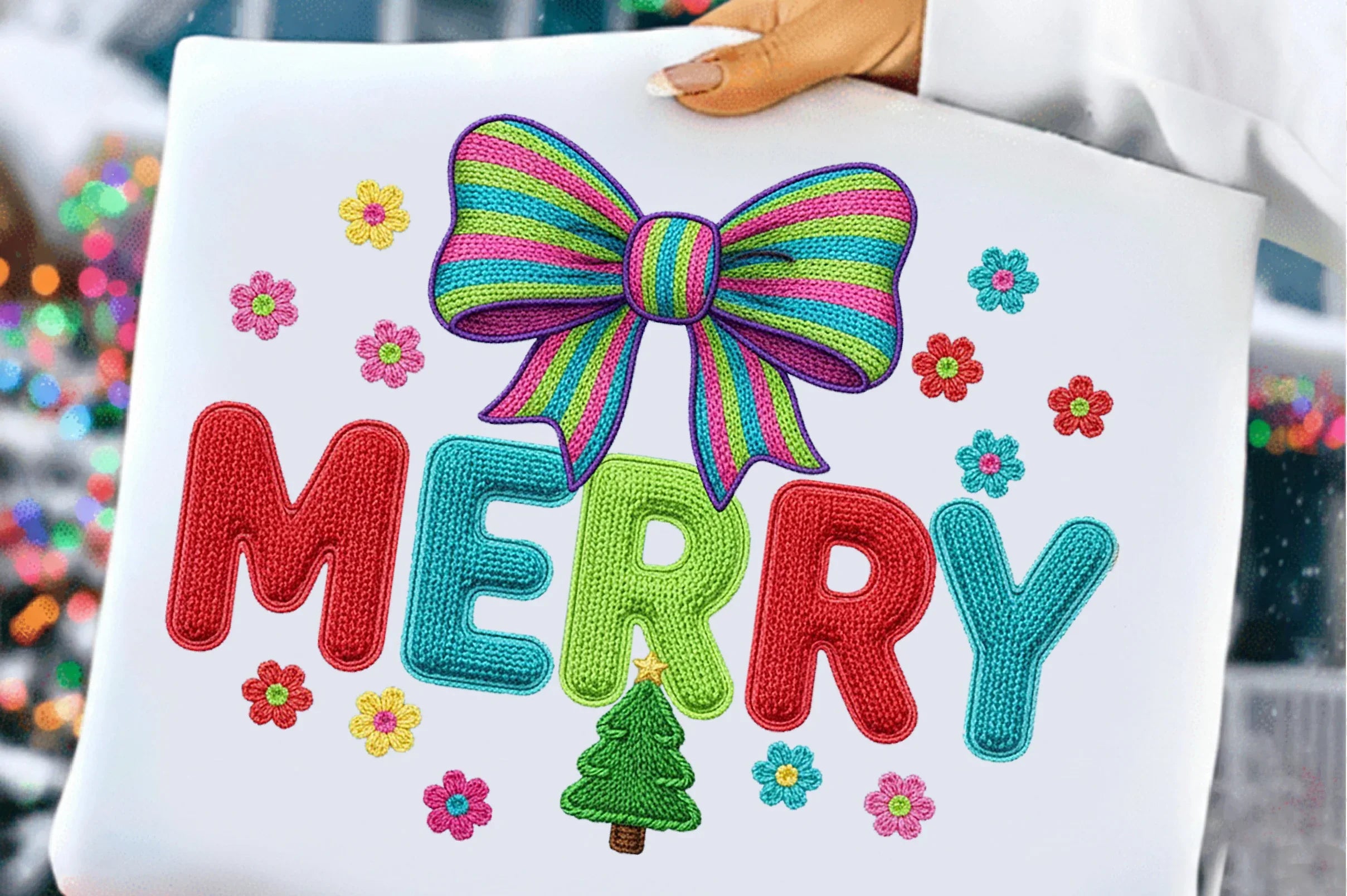 Tufted Embroidery Ribbon Bow Merry Clipart Bundle