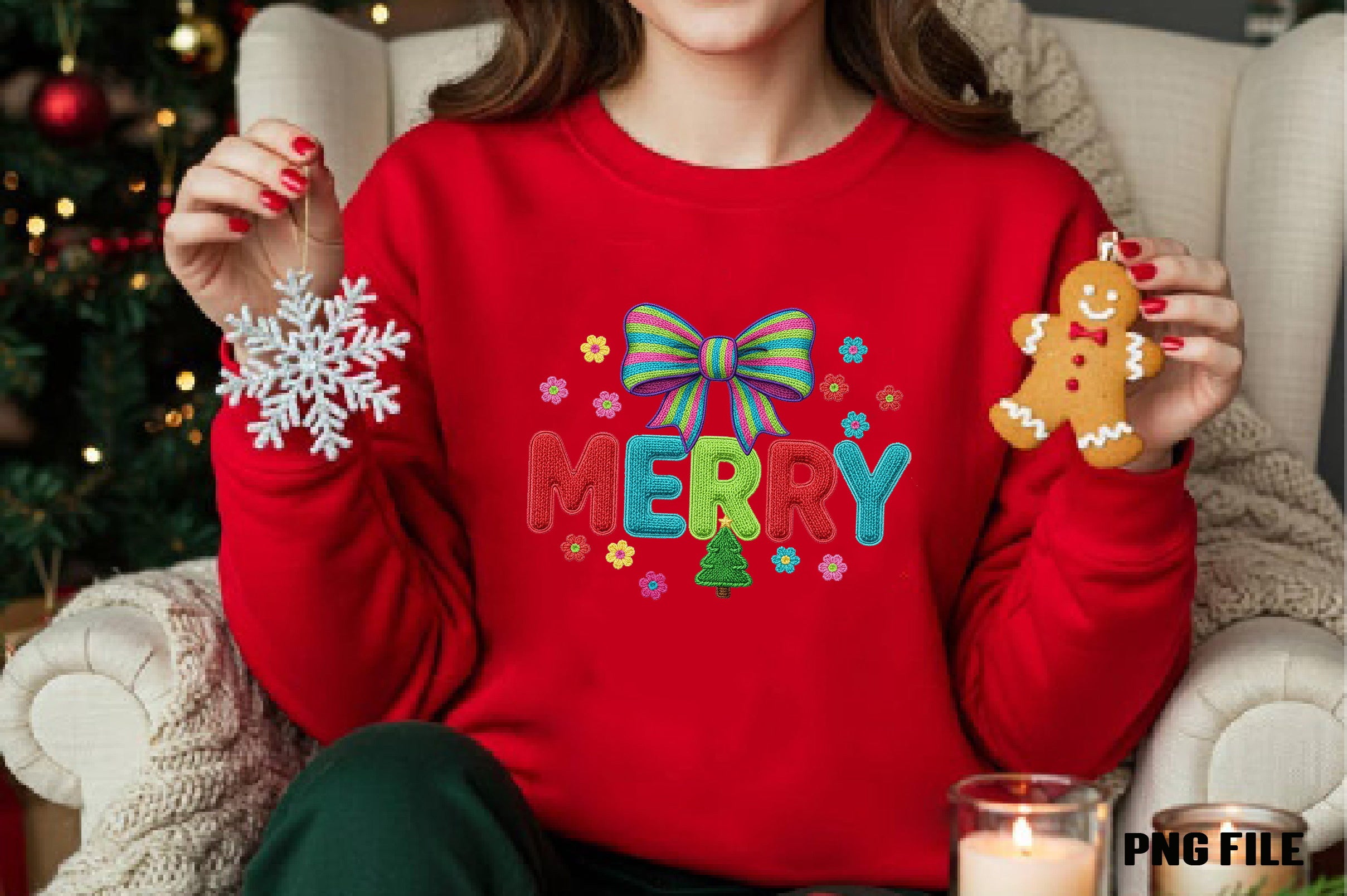 Tufted Embroidery Ribbon Bow Merry Clipart Bundle