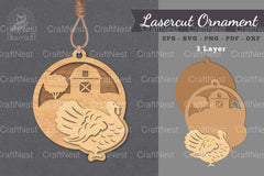 Turkeys On The Farm Laser Cut Ornament Clipart - CraftNest - Digital Crafting and Art